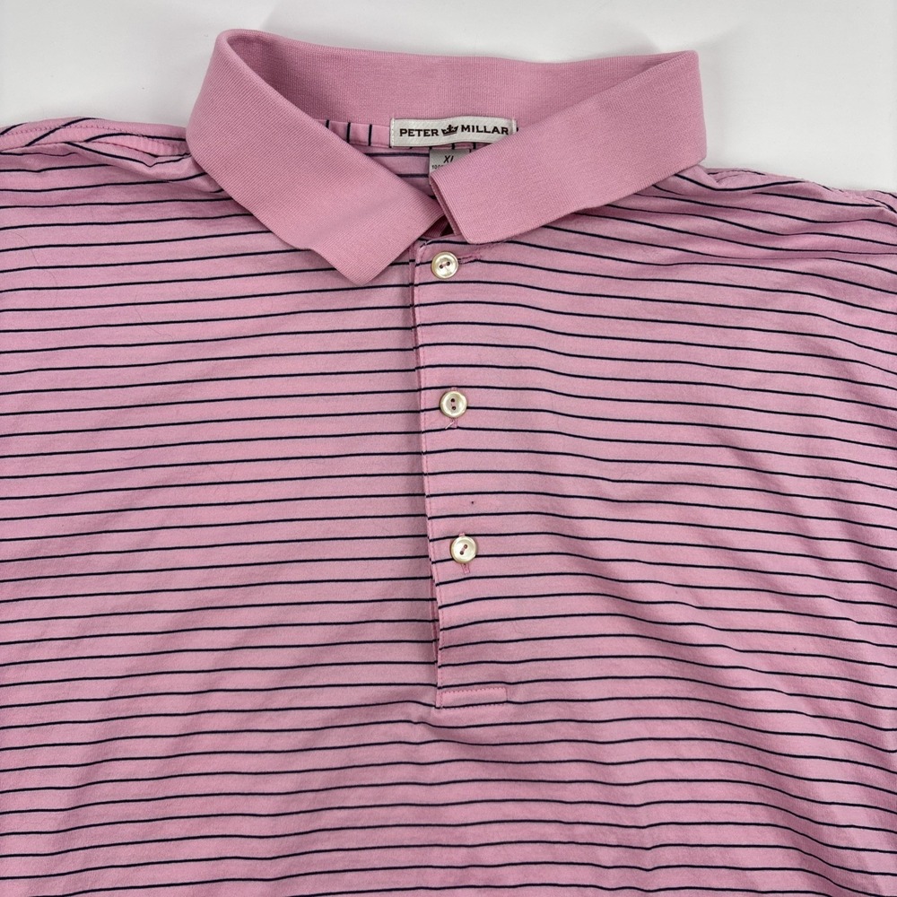 Peter Millar Summer Comfort Men's Pink Blue Striped Short Sleeve Polo Shirt XL